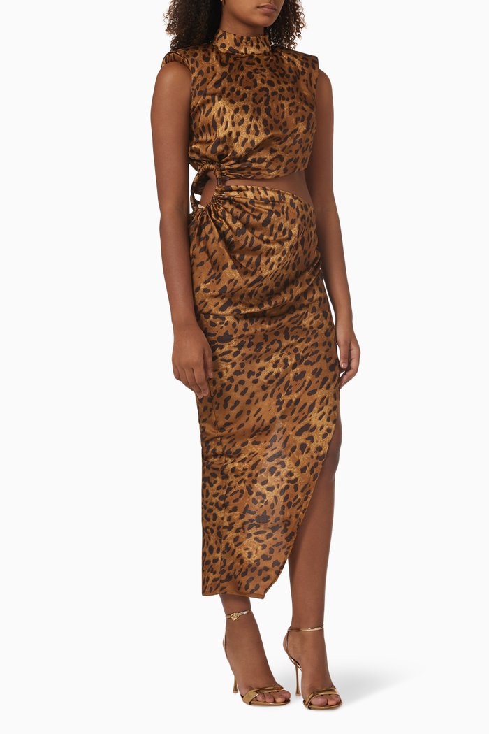 Leo Cut-out Midi Dress in Silk-blend, Brown