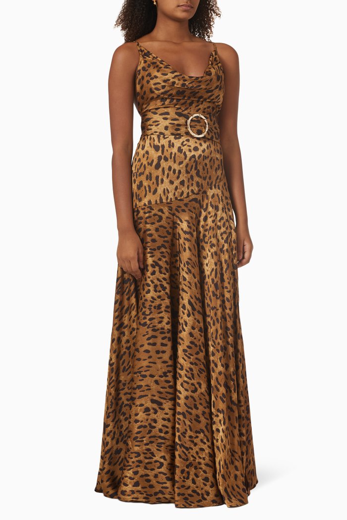 

Leo Flared Maxi Dress in Silk-blend, Brown