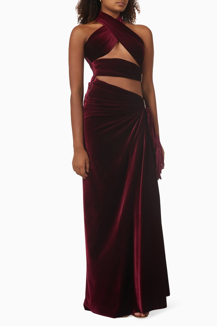 

Cleopatra Wrap Maxi Dress in Velvet, Burgundy