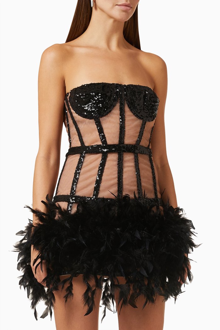 

Chloe Feather-trim Mini Dress, Black