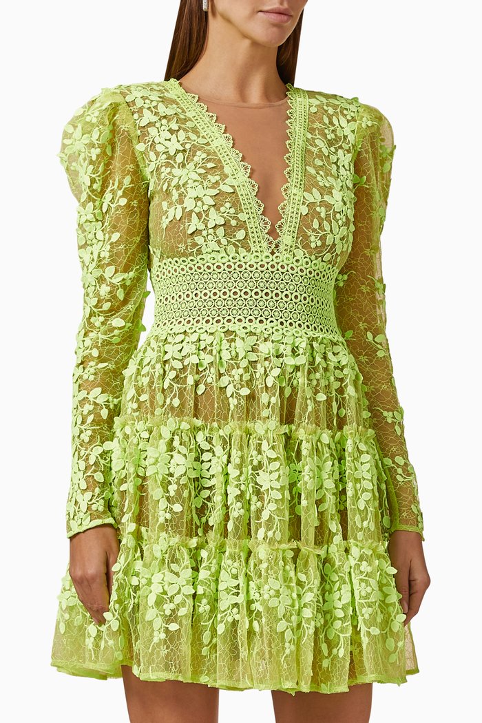 

Megan Mini Dress in Lace, Green