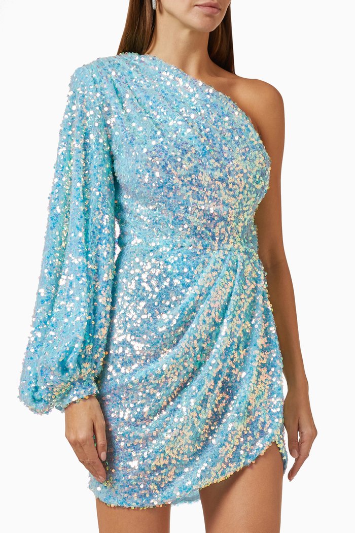 

Galaxy One-shoulder Mini Dress in Sequin, Blue