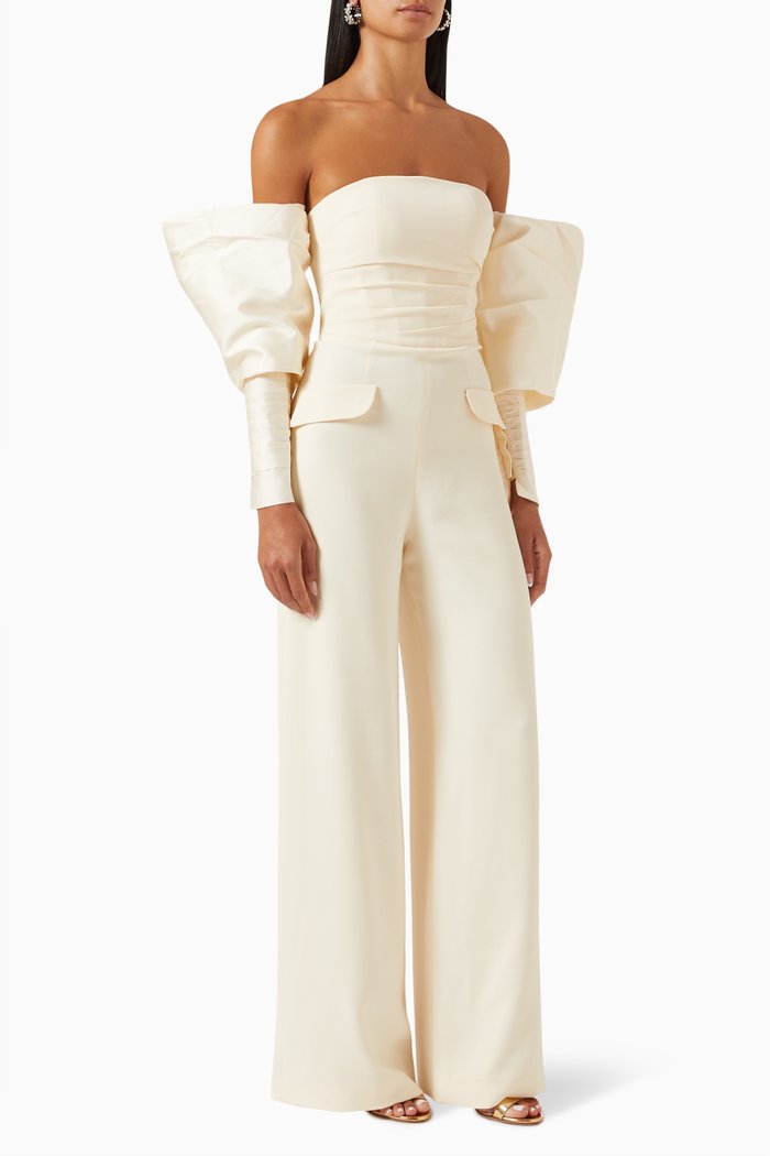 

Imperial Jumpsuit with Couture Sleeves in Crepe, White
