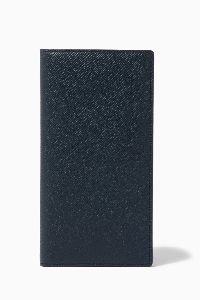 

Long Bi-fold Wallet in Textured Leather, Blue