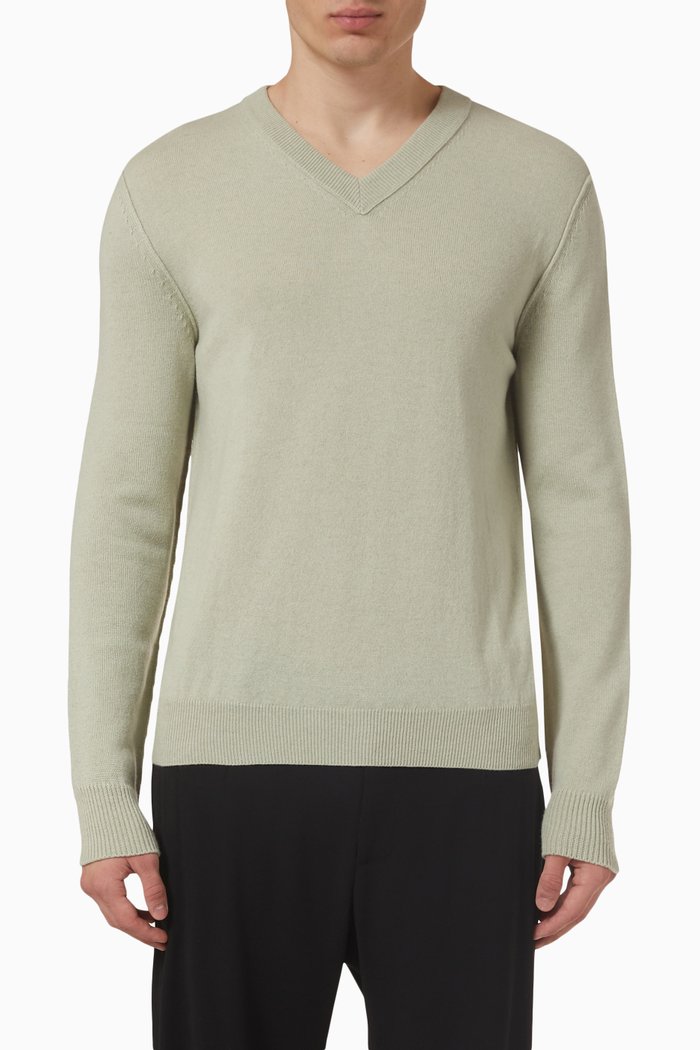 

V-neck Sweater in Cashmere, Green