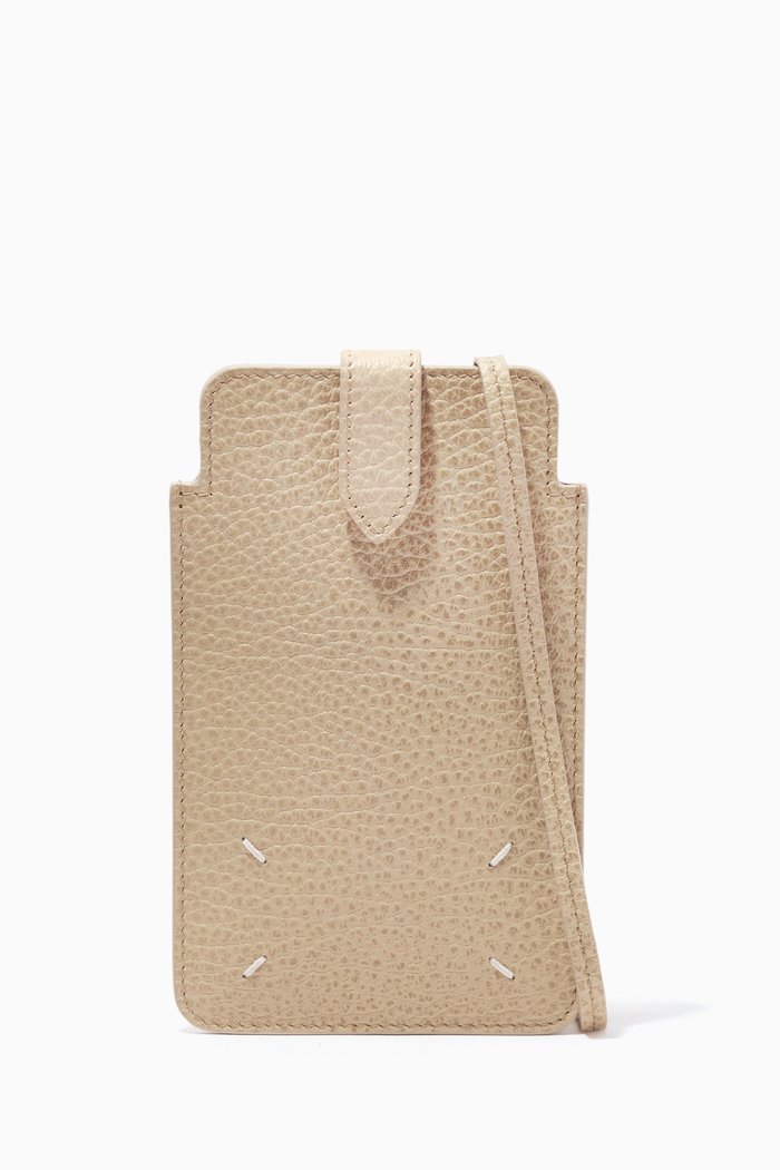 

Icons Phone Holder in Grainy Leather, Multicolour