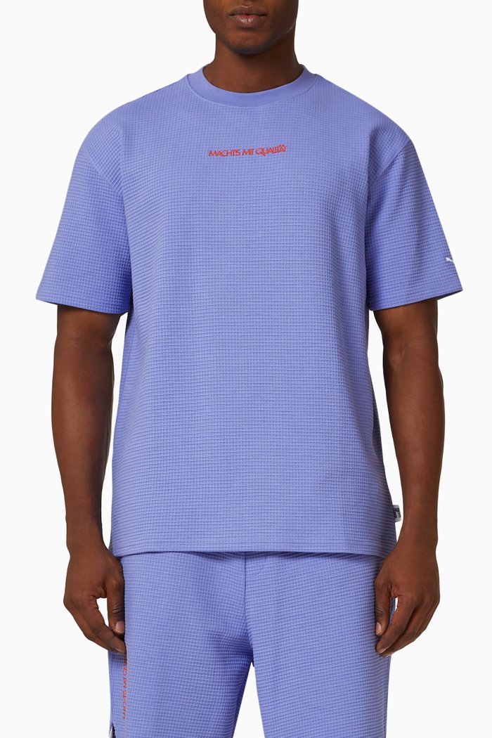 

MMQ Graphic Waffle T-shirt in Recycled Cotton-blend, Purple