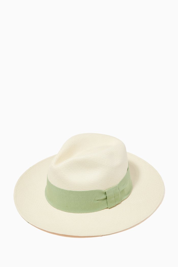 Rafael Wide Ribbon Panama Hat, Green