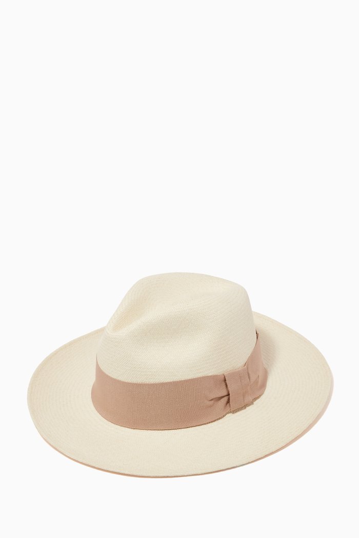Rafael Wide Ribbon Panama Hat, Neutral