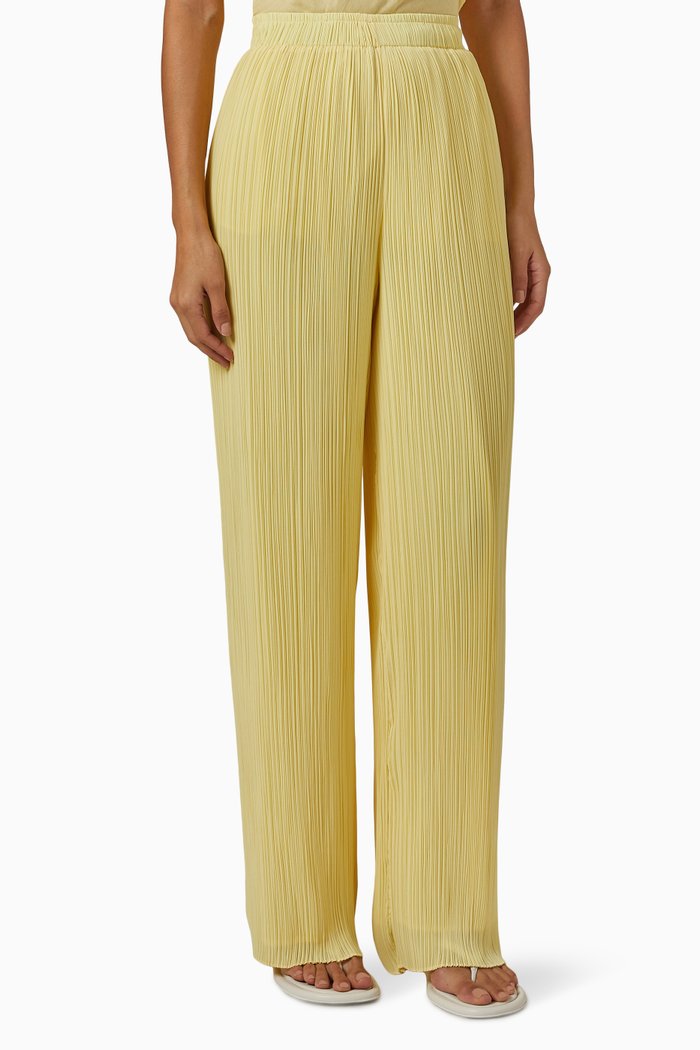 

Elasticated Waistband Pleated Pants, Yellow