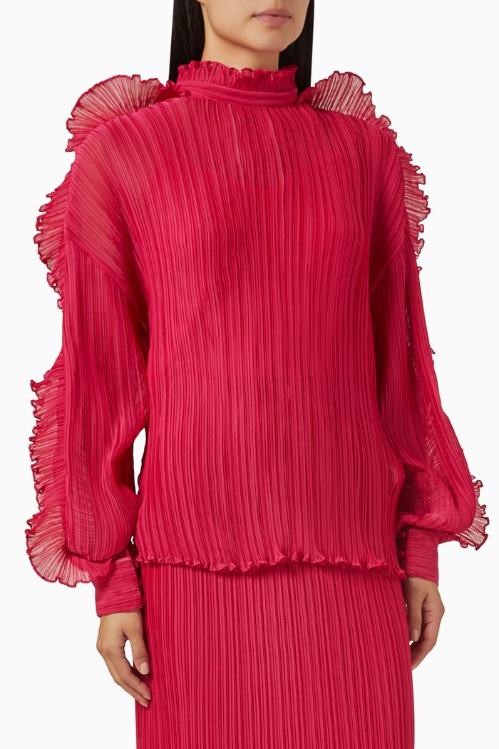

Ruffled Pleated Blouse, Pink