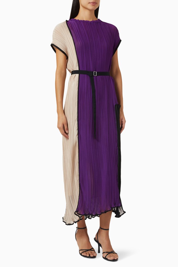 

Pleated Colour-block Dress, Purple
