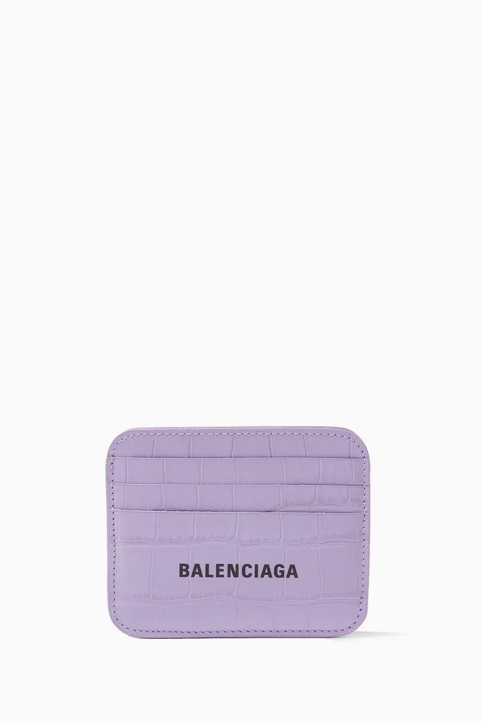 

Cash Card Holder in Shiny Crocodile Embossed Calfskin, Purple