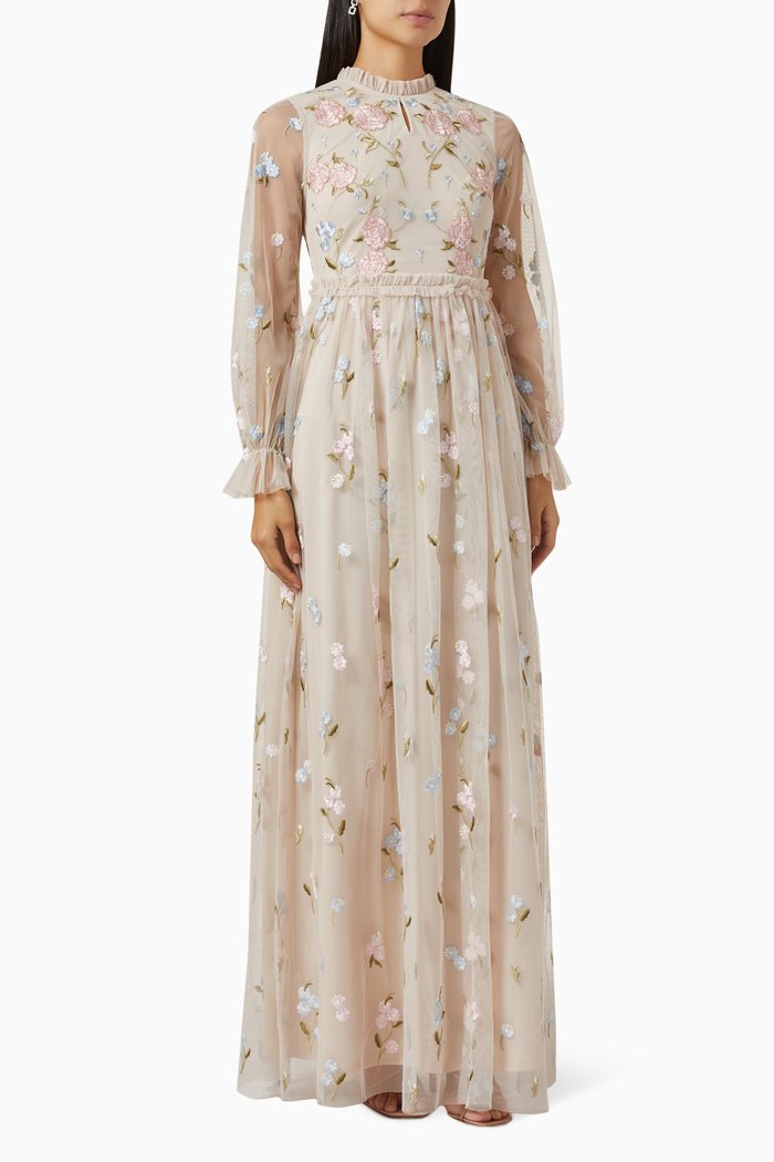 

Maxi Dress in Floral Tulle, Neutral