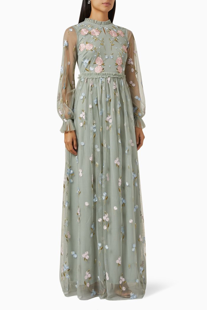 

Maxi Dress in Floral Tulle, Green