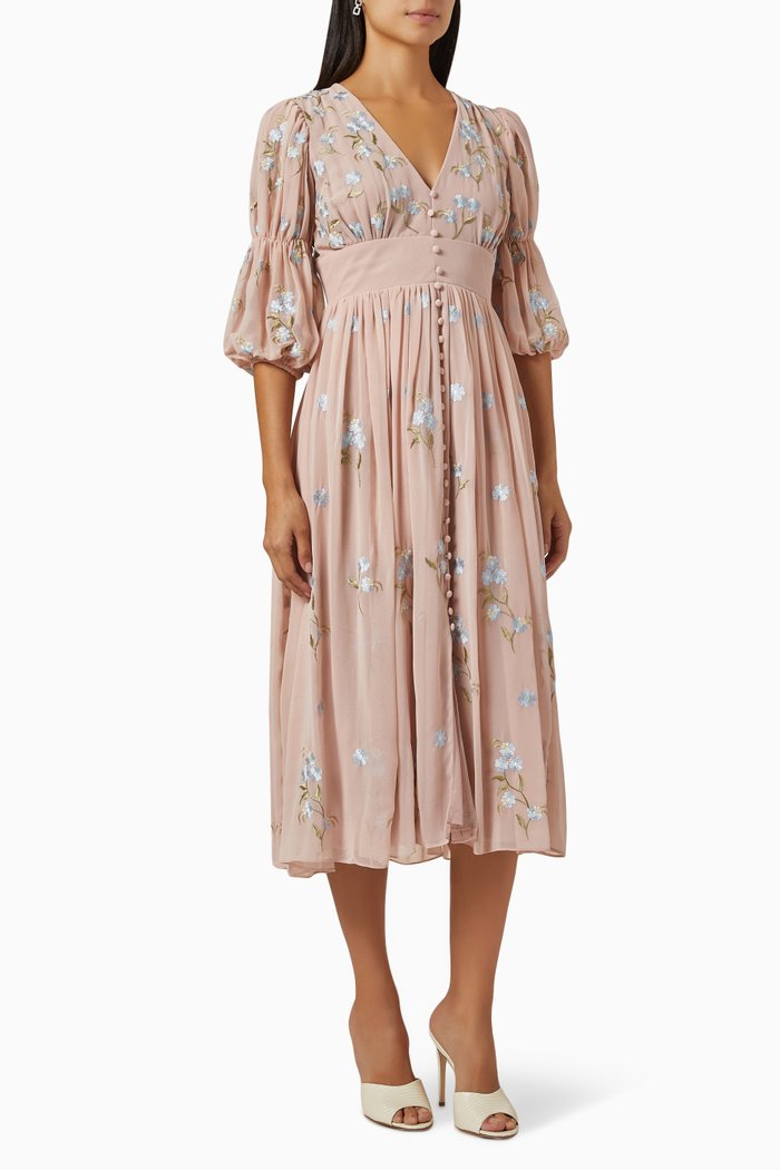 

Midi Dress in Floral Chiffon, Pink