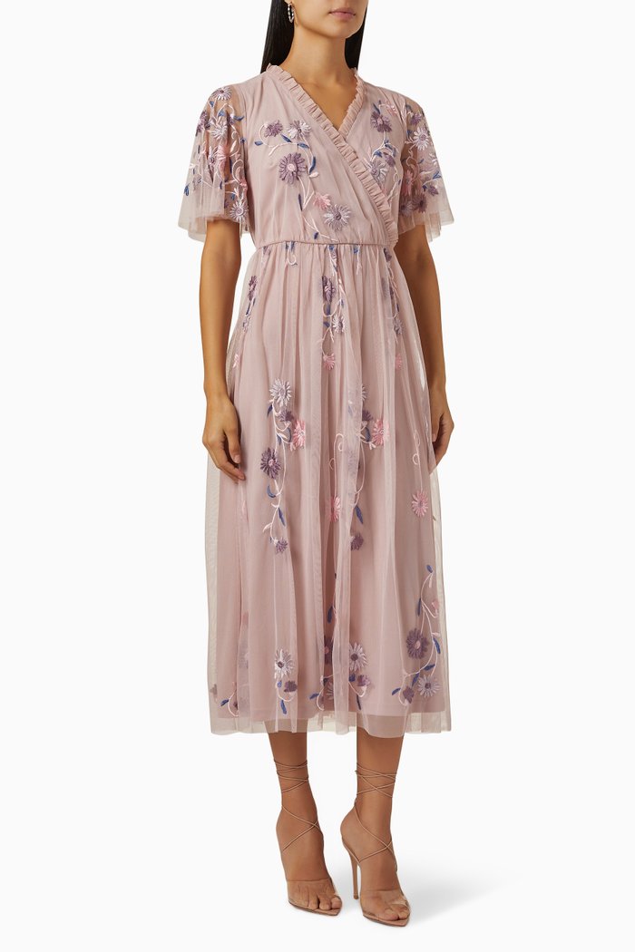 

Midi Dress in Floral Tulle, Pink