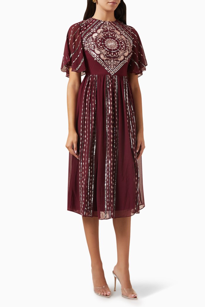 

Midi Dress in Sequin Chiffon, Red