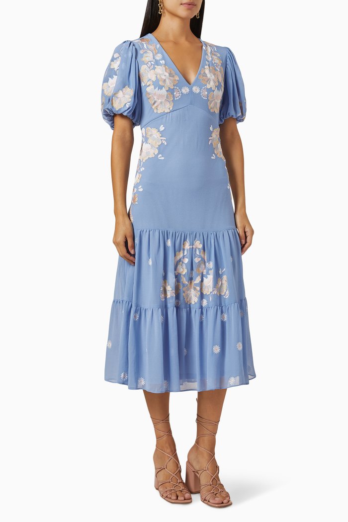 

Midi Dress in Floral Chiffon, Blue