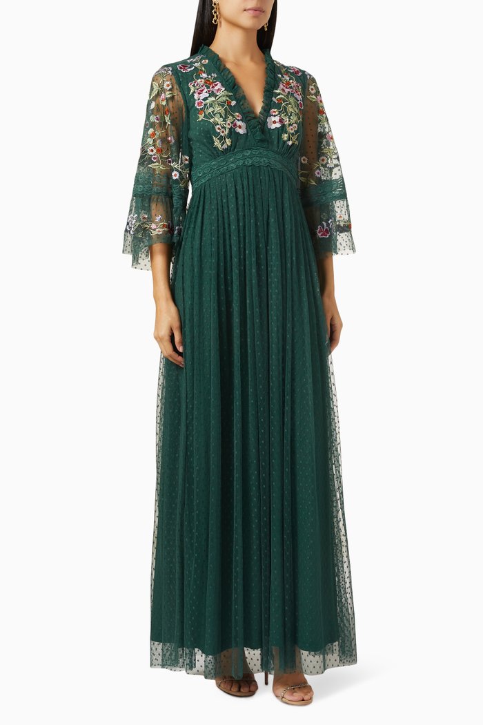 

Maxi Dress in Polka Dot Tulle, Green