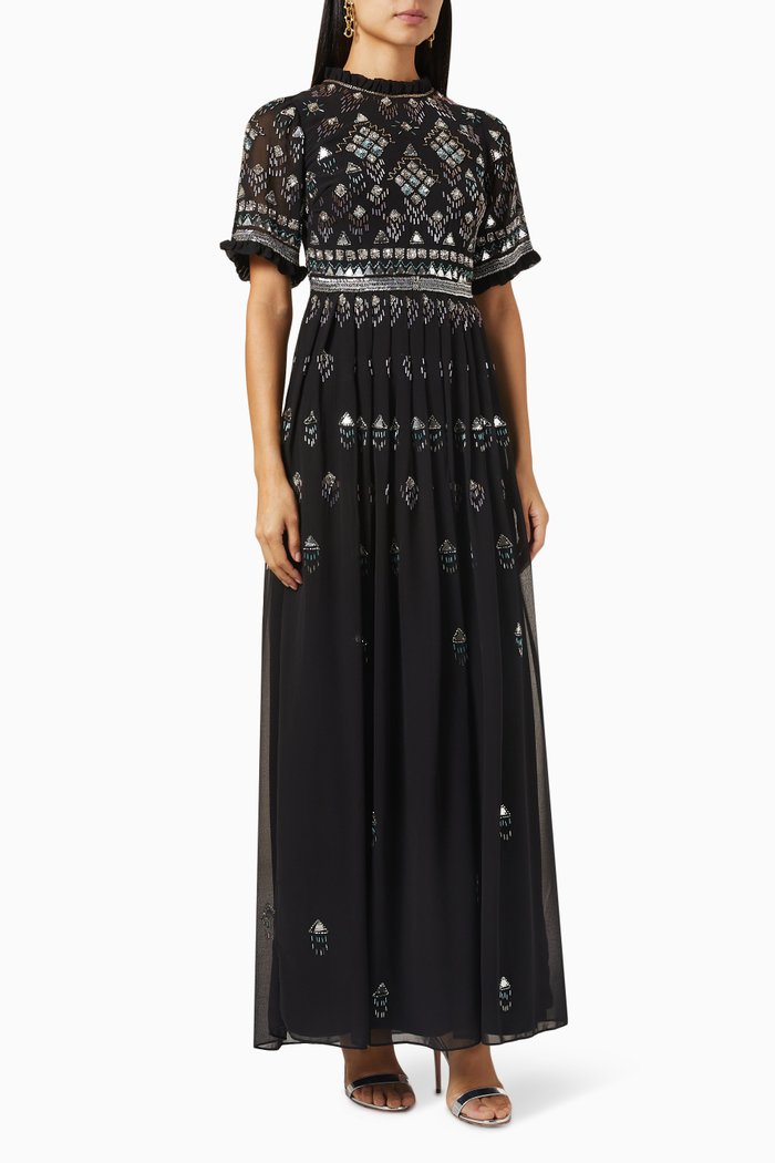 

Maxi Dress in Sequin Bead Chiffon, Black