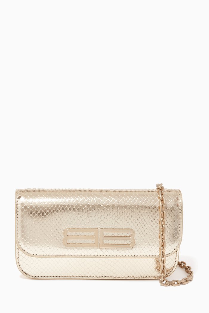 

Gossip Wallet in Metallised Snake-embossed Leather, Gold