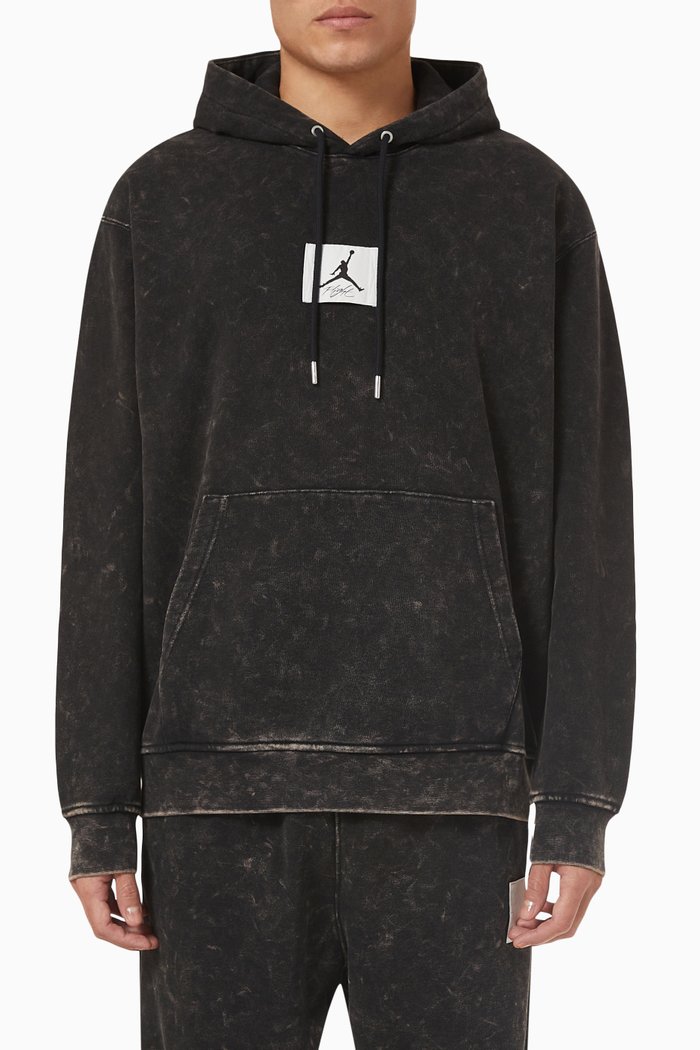 Washed Hoodie in Fleece, Black