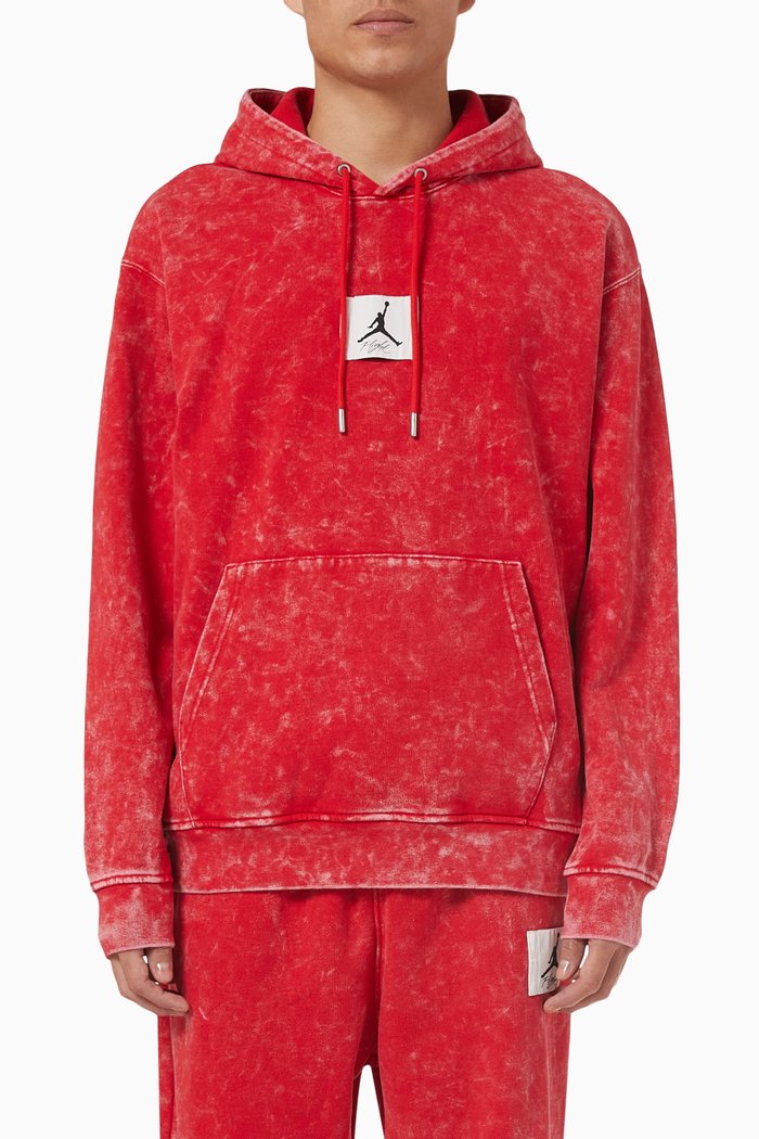 

Washed Hoodie in Fleece, Red