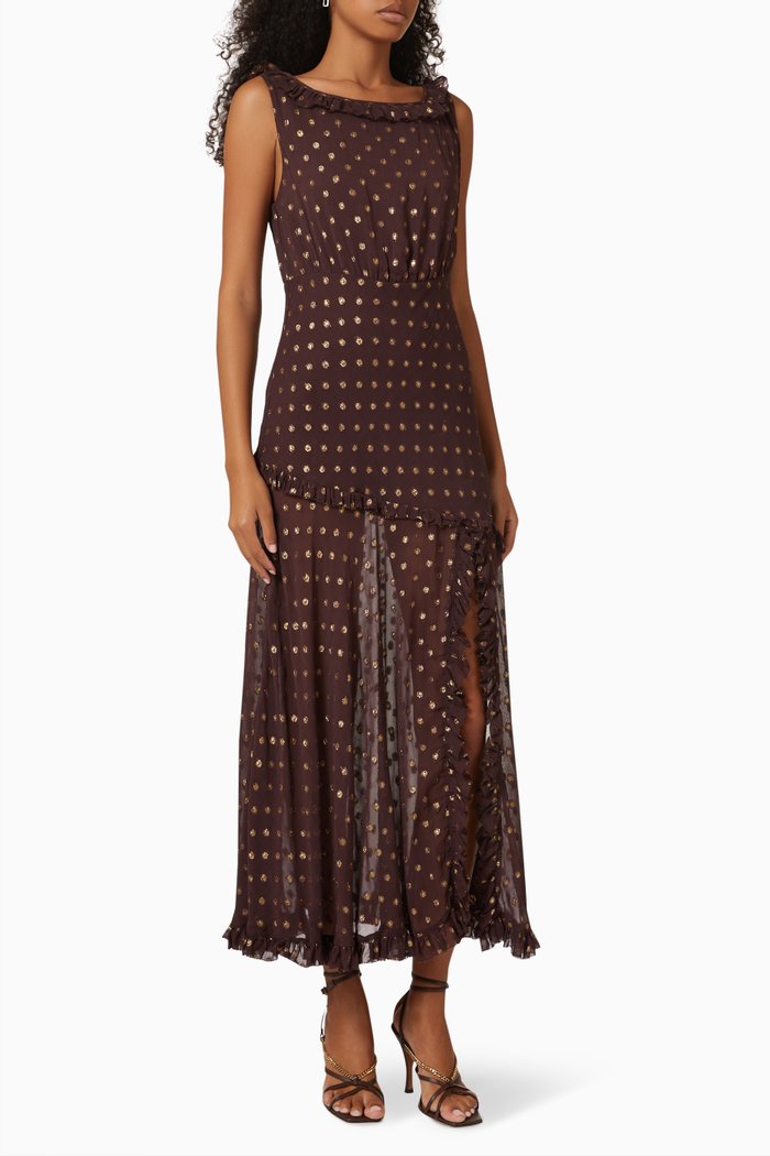 

Barrette Low Back Midi Dress in Viscose Crepe, Brown