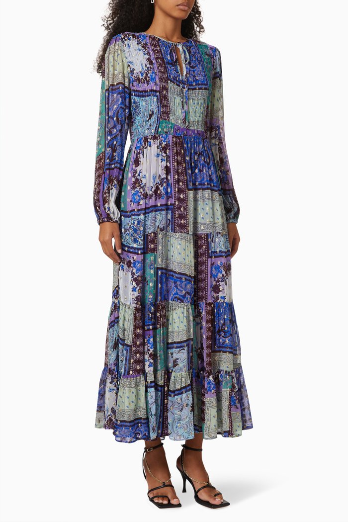 

Lori Patchwork Maxi Dress in Viscose Crepe, Blue