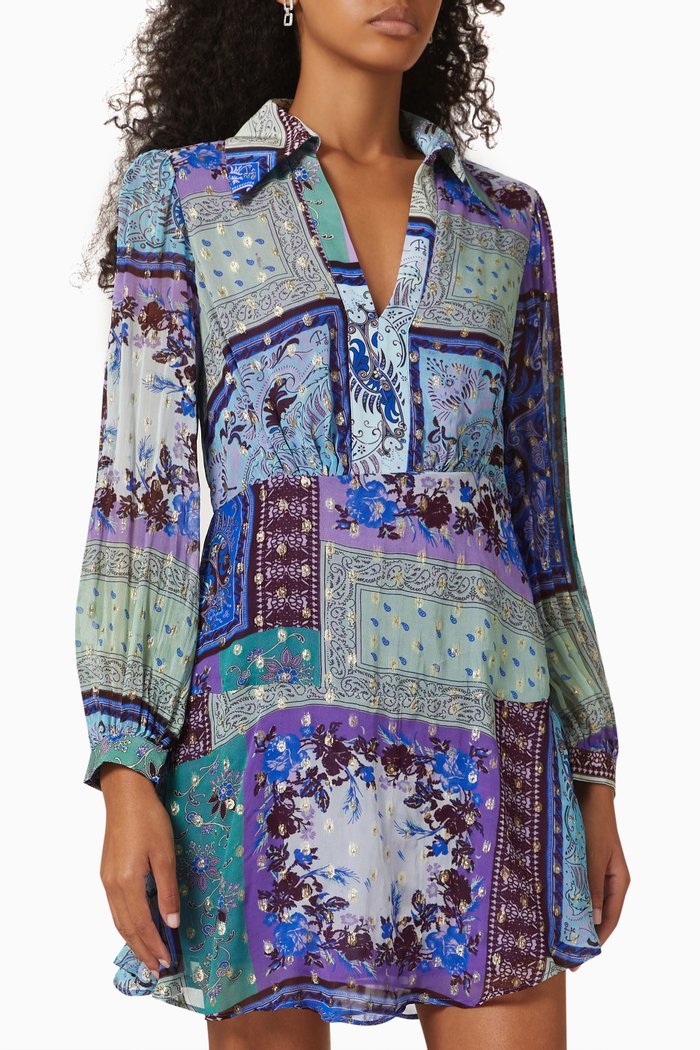 

Indy Patchwork Mini Dress in Viscose Chiffon, Blue