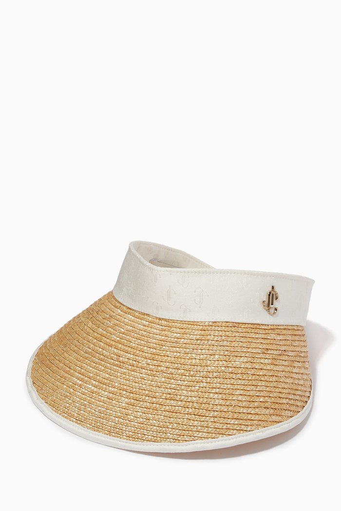 

Ondine Visor in JC Monogram Jacquard Silk, Modal & Raffia, White