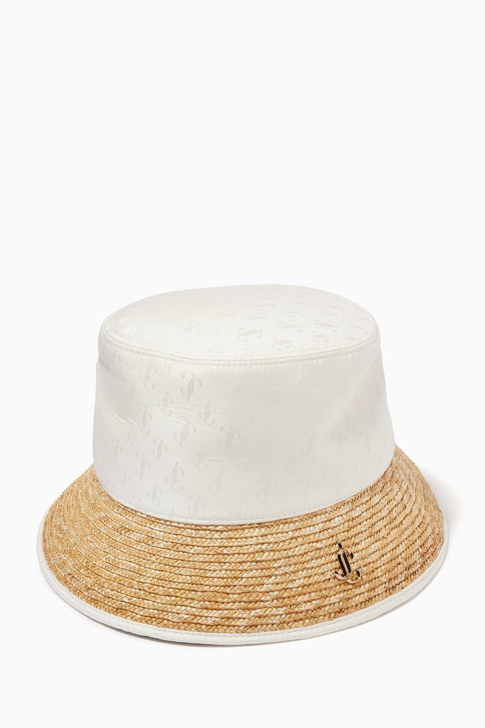 

Renata Bucket Hat in JC Monogram Jacquard Silk, Modal & Raffia, White