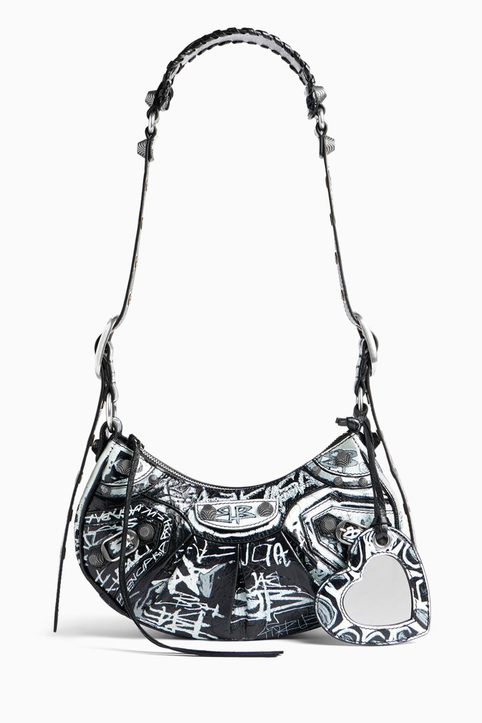 

Le Cagole XS Graffiti Shoulder Bag in Arena Lambskin, Black