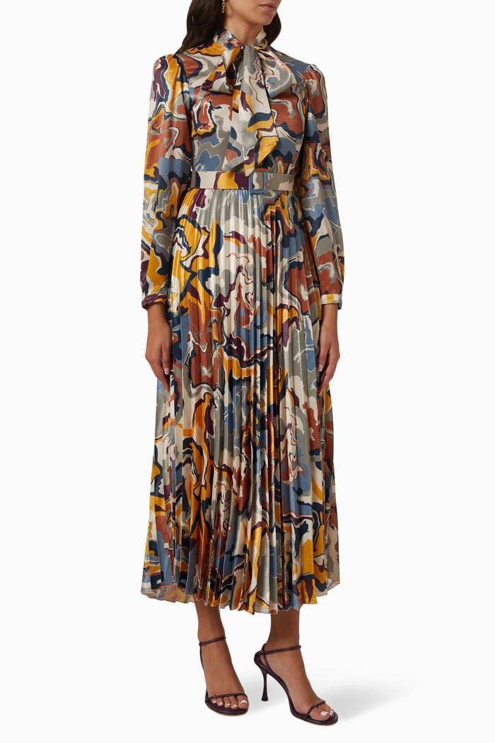 

Abstract-printed Midi Dress in Satin, Neutral