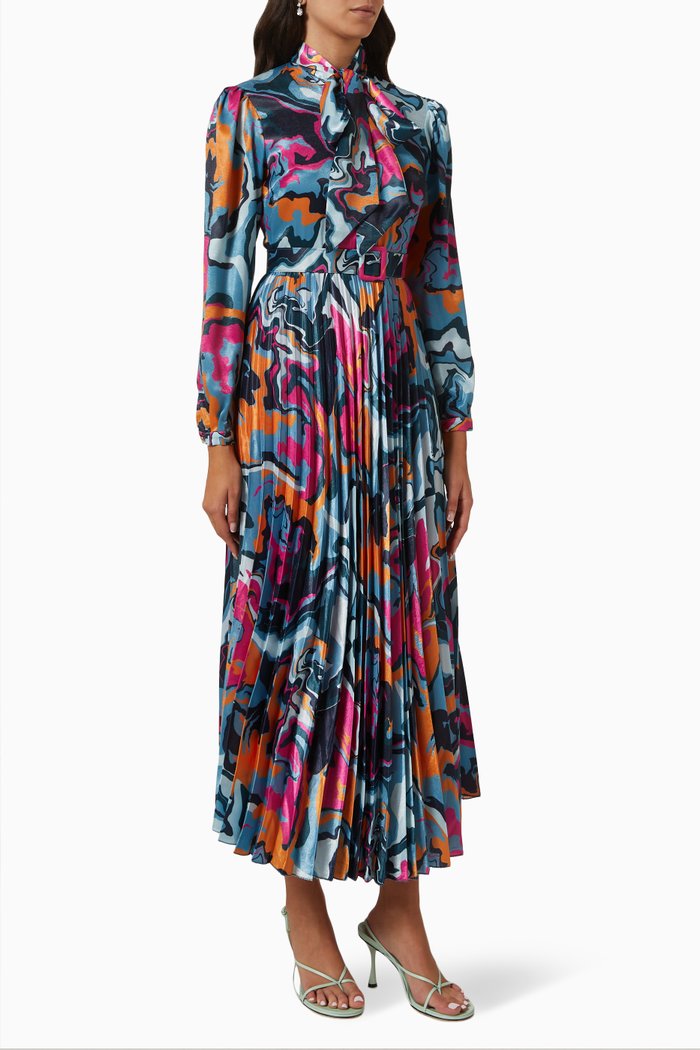 

Abstract-printed Midi Dress in Satin, Blue