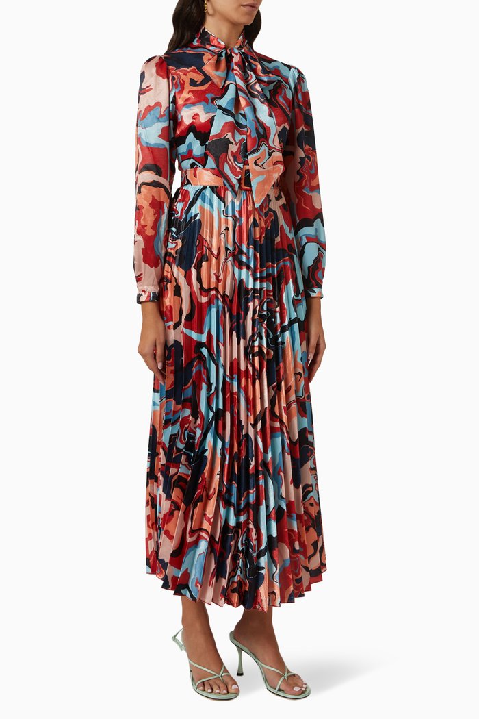 

Abstract-printed Midi Dress in Satin, Red