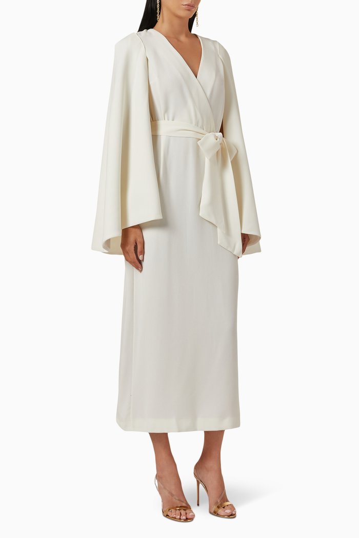

Cape Sleeve Belted Dress, Neutral