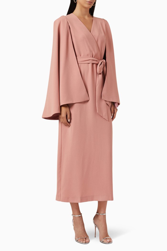 

Cape Sleeve Belted Dress, Pink