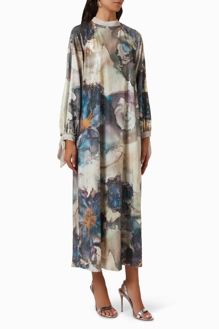 

Floral Maxi Dress in Satin, Neutral