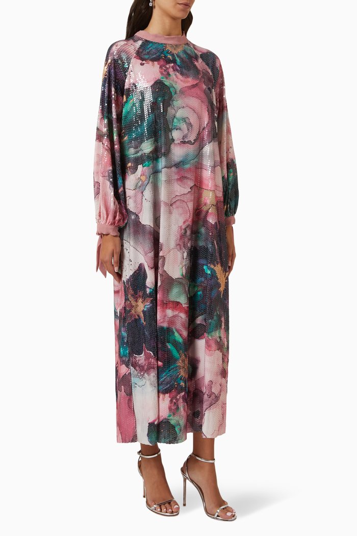 

Floral Maxi Dress in Satin, Pink