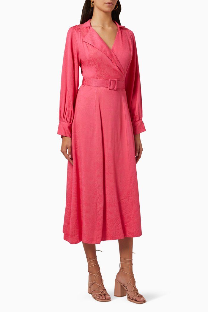 

Belted Midi Dress in Satin, Pink