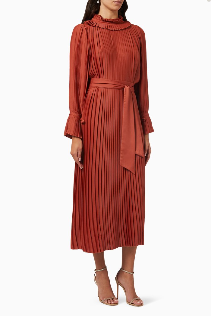 

Pleated Midi Dress, Brown
