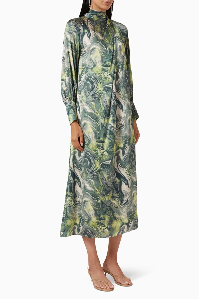 

Printed Long Sleeve Dress, Green