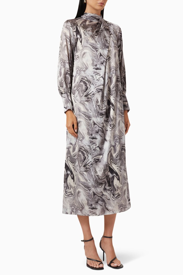 

Printed Long Sleeve Dress, Grey