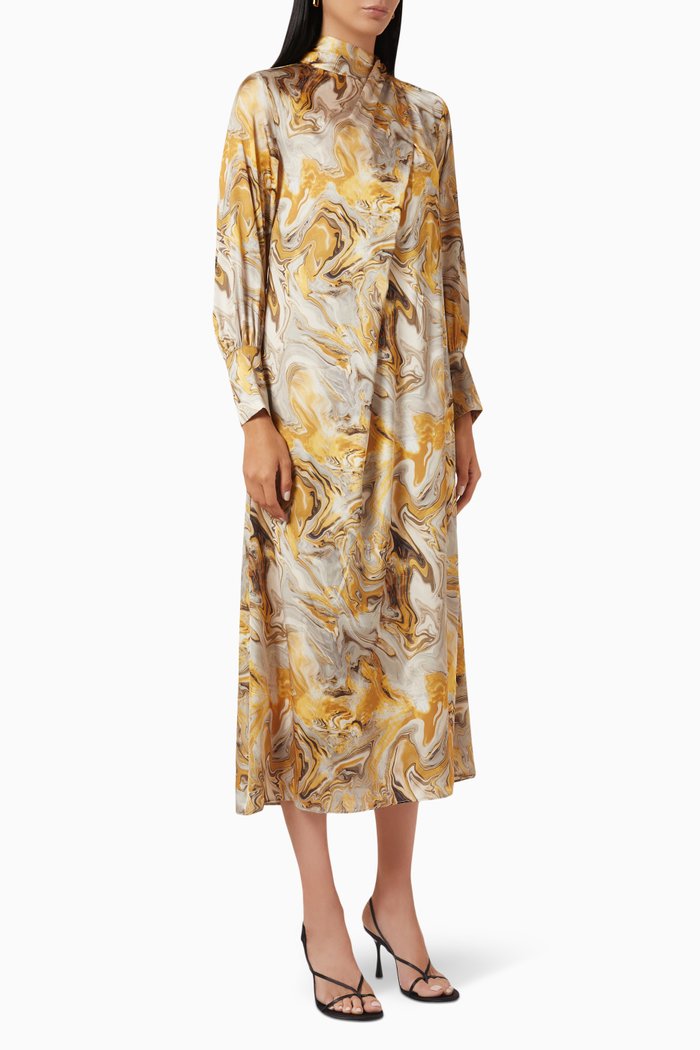 

Printed Long Sleeve Dress, Yellow