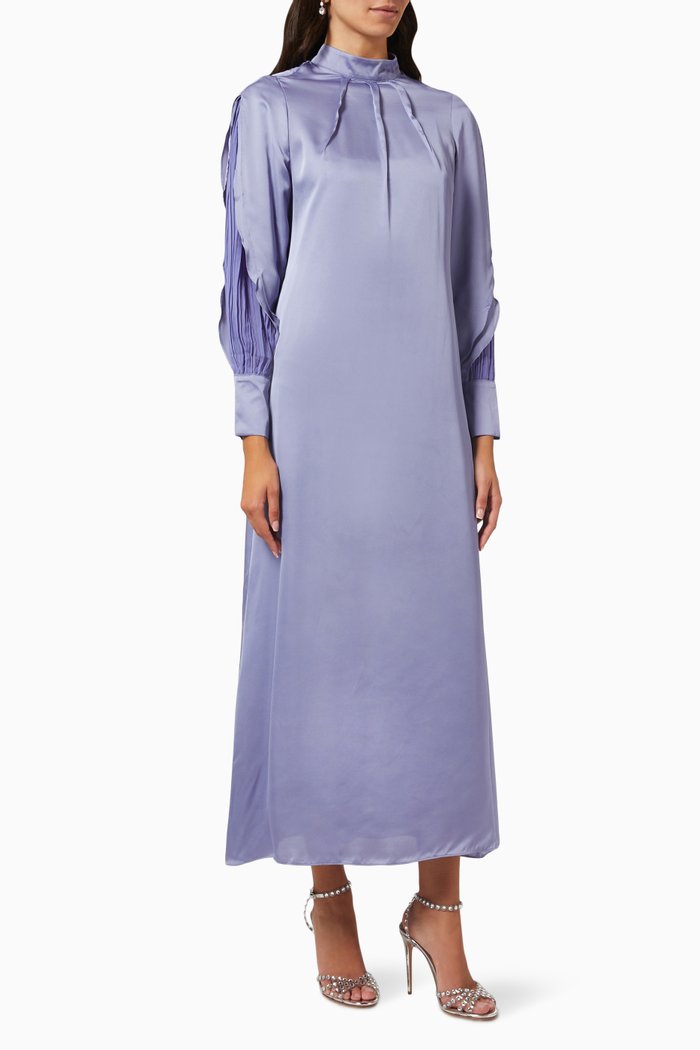 

High-neck Maxi Dress in Satin, Purple