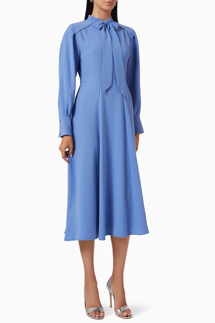 

Pussybow Collar Midi Dress, Blue