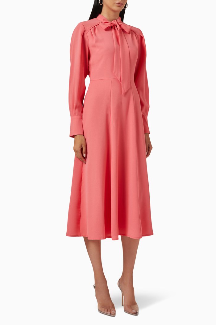

Pussybow Collar Midi Dress, Pink