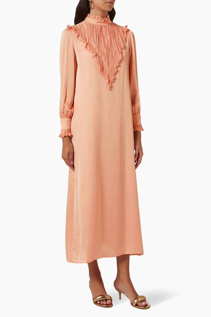 

Ruffled Yoke Midi Dress, Neutral
